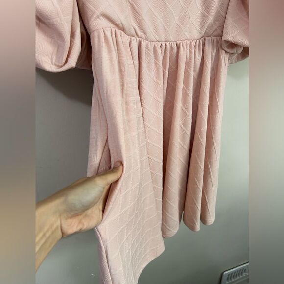 Lulu's Dress Puff Sleeves in Peach Back tie Closure - Picture 4 of 10